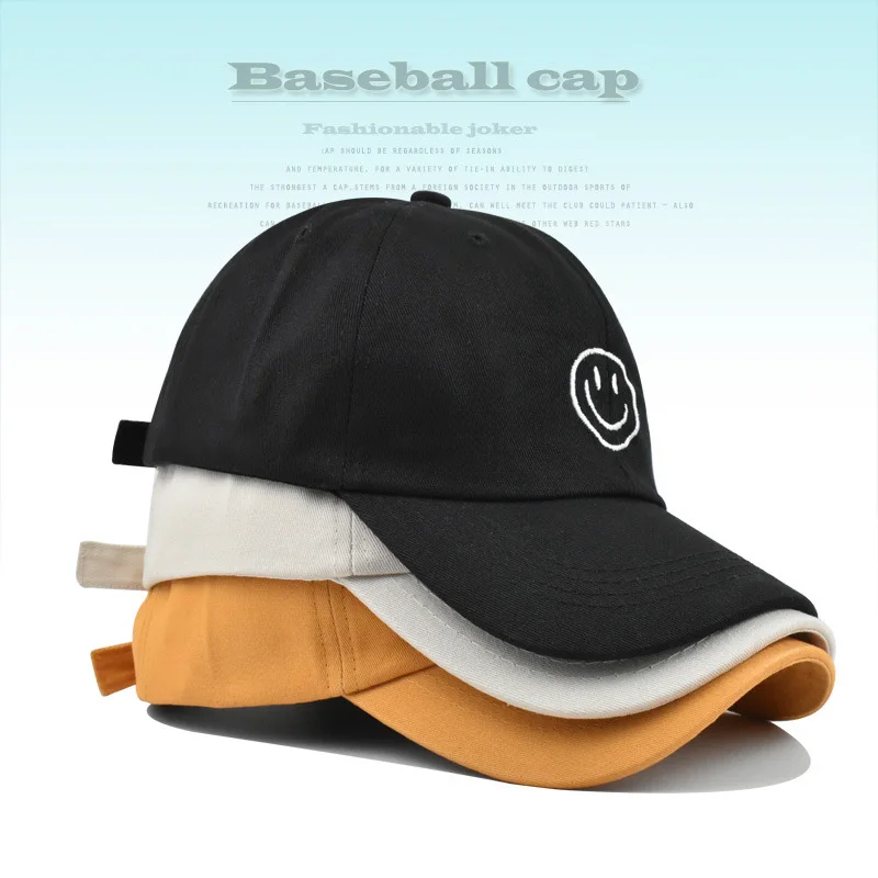 Smiley Face Baseball Visor Cap Embroidery Casual Hat for Outdoor Sport Running Cycling Travel Girls Boys Fashion Cotton Gorras