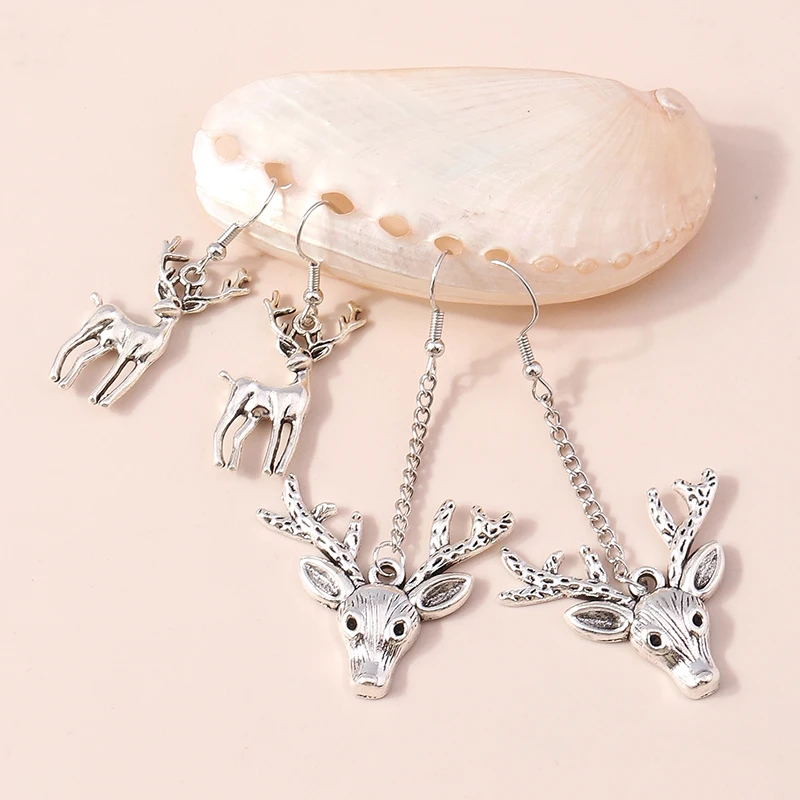 2 Paar/Set Modische Metall-Weihnachts-Milu-Hirsch-Ohrhänger für Frauen und Mädchen, Party- und Festivalschmuck, Geschenke – Detail 4
