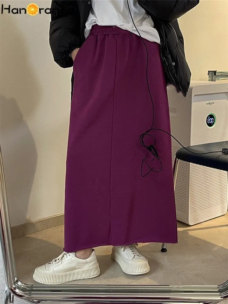 HanOrange 2024 Early Spring Straight Skirt Loose H-shaped Skirt Female Casual Black/Grape Purple