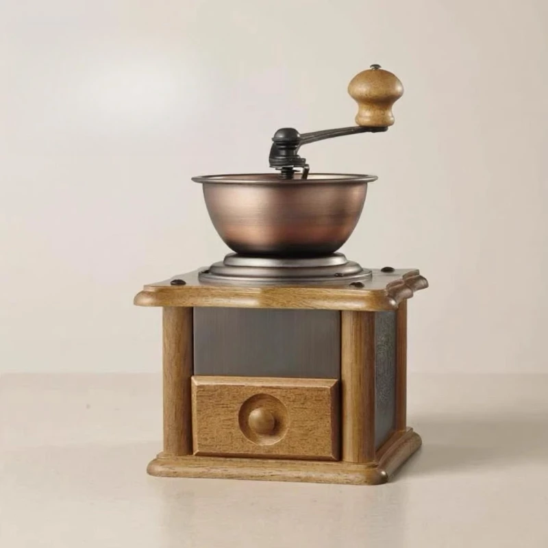 

Coffee Bean Grinder Pure Copper Solid Wood Hand Grinding Hand Crank Retro Portable