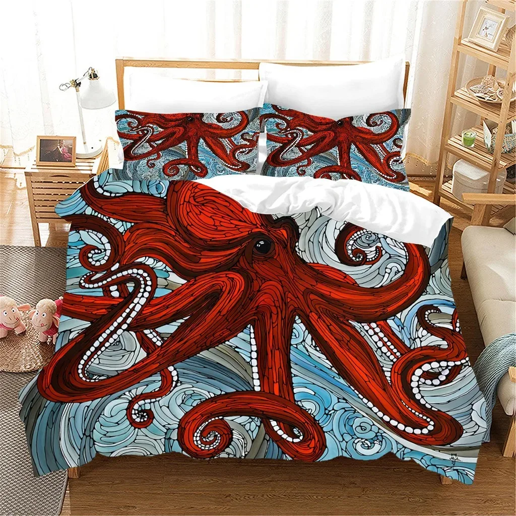 2023 New High Definition Octopus Image Extra Large Duvet Cover Three Piece Bed Set One Duvet Cover Two Pillow Covers