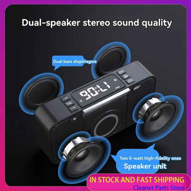 HOT SALE-Wireless Charging Station Including Bluetooth Speaker, Alarm Clock, FM Radio, Night Light, Phone Holder, Adjustable Dis view 2
