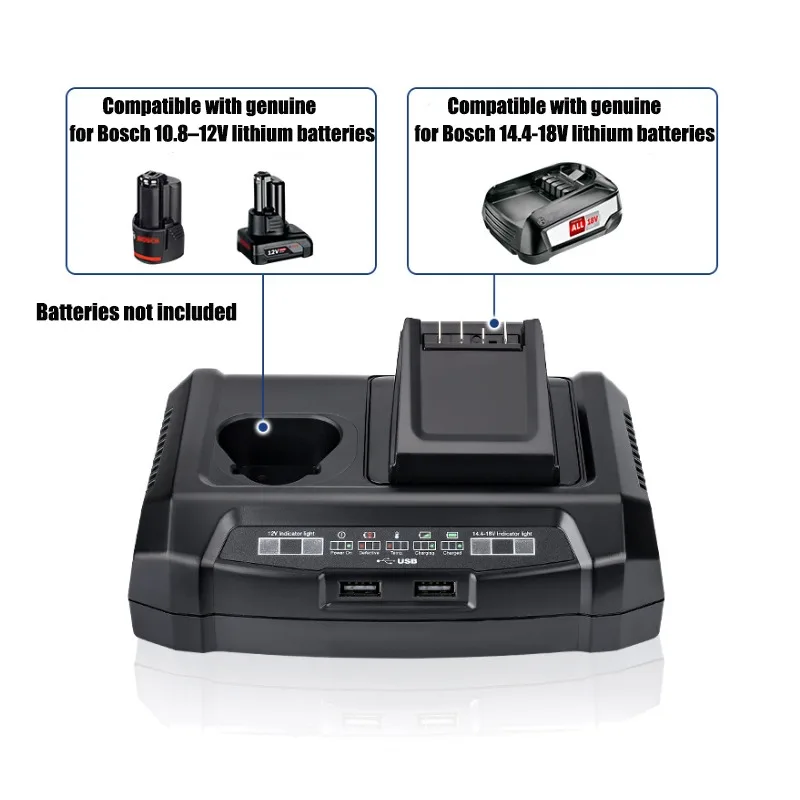 

Portable Dual-Port Charger Power Tool Battery Charger Fast Charging Station Compatible with For Bosch 10.8V–20V Li-ion Batteries