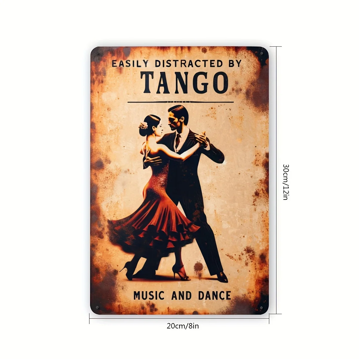 2D Flat, 2D Flat, Vintage Tango Dancing Couple Metal Sign - Frameless Retro Dance Wall Art Featuring Tango Dancers for Home, Bar