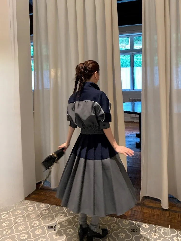

DULA High Street Color Blo Nine Sve Jaet ort Верхняя одежда Женская осенняя плиссированная юбка Комплект повседневного свободного покроя