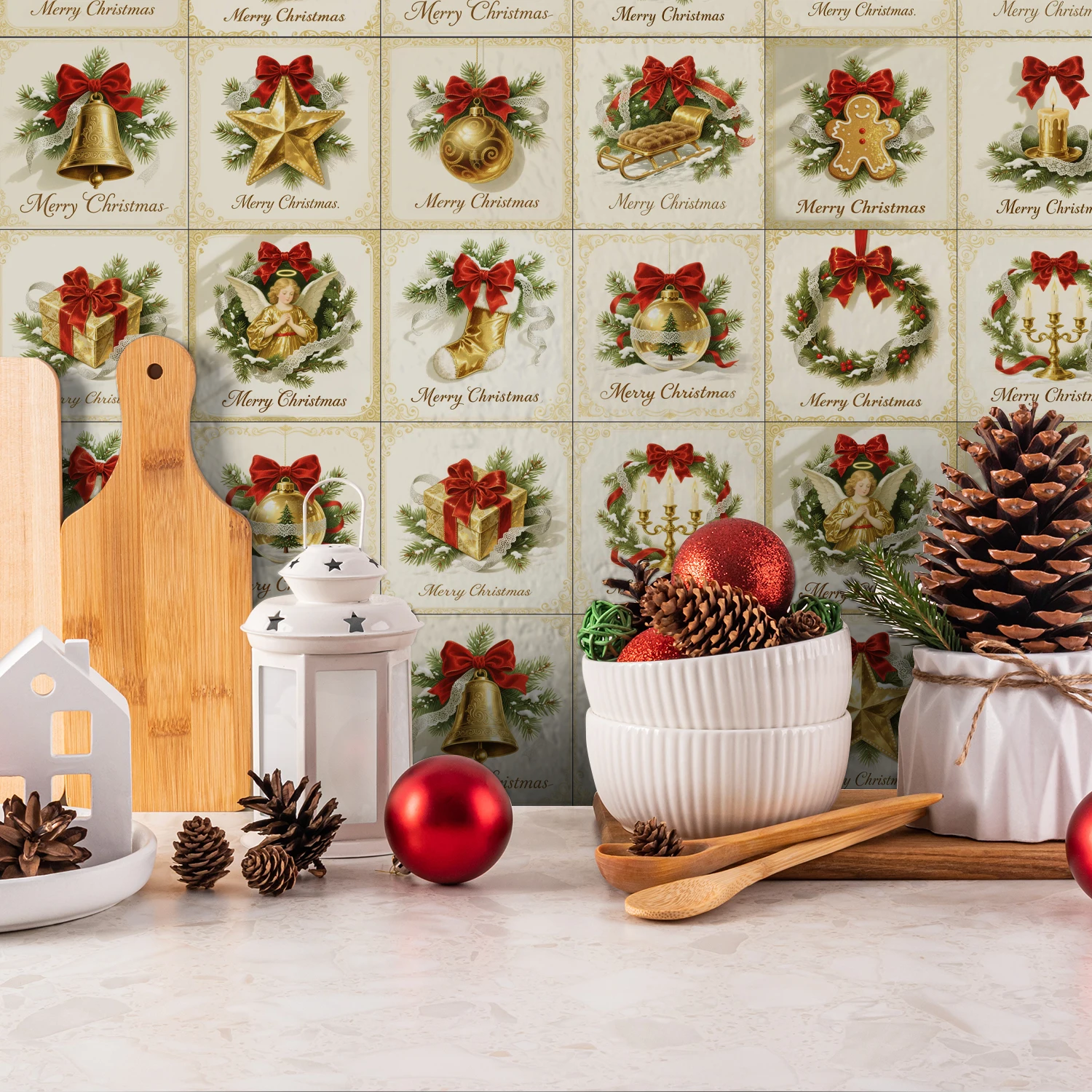 24-piece Christmas-themed wall sticker set, suitable for kitchens and bathrooms, removable and waterproof, 3.94/5.91/7.87 inches