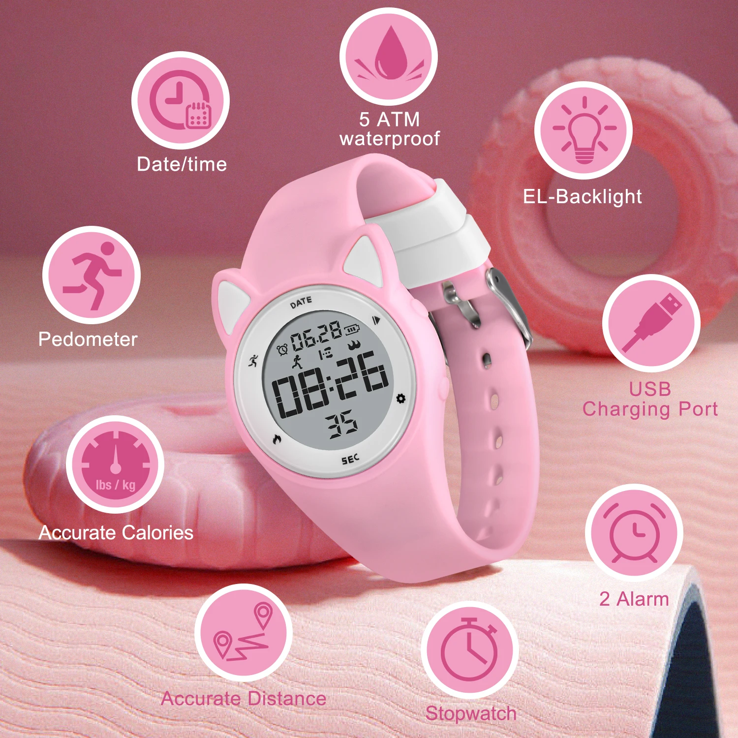 Kids Fitness Tracker Watch Digital Activity  Watch for Kids Ages 3-12 Non-Bluetooth Alarm Calorie Pedometer Wrist Watch for Kids