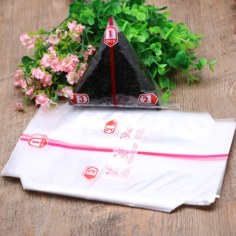 200pcs  Triangle Rice Ball Packing Bag Easy Tear Nori Seaweed Onigiri Sushi Packaging Bags with Sticker Single Double Layer