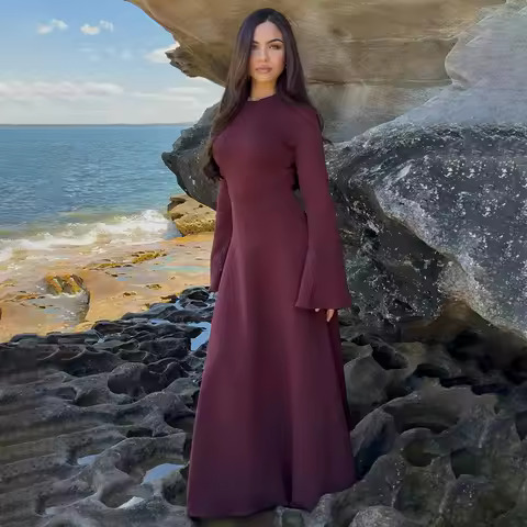 Customized Simple Evening Dress Long Sleeves O Neck A Line Modest Formal Party Gowns Purple