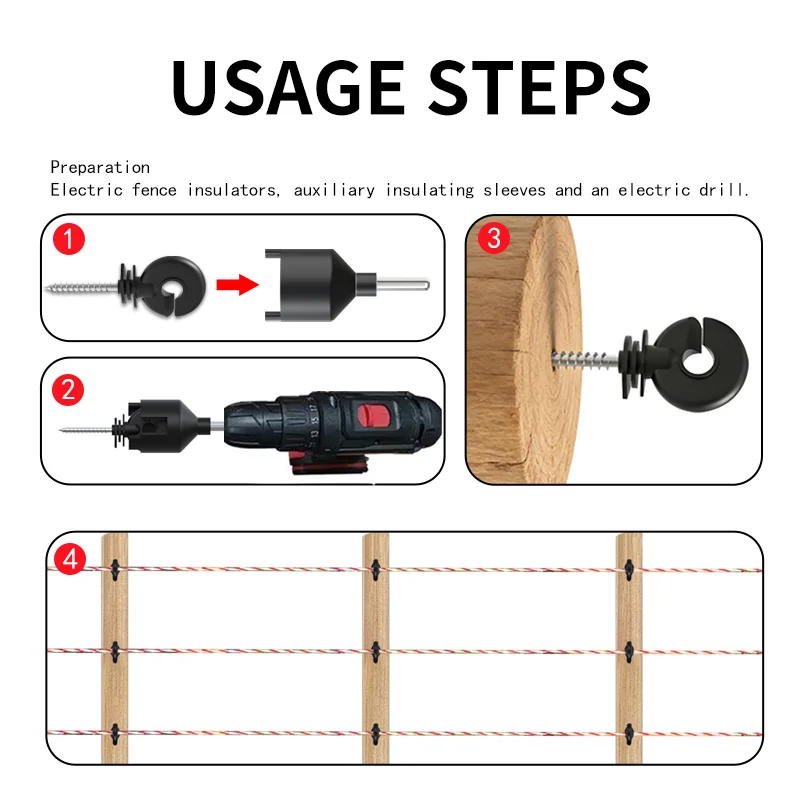 80Pcs Electric Fence Insulators  1 Installation Tool Kit, Plastic Snap-on Post Insulator for T-Post Wooden Pole, Farm Ranch Per view 4
