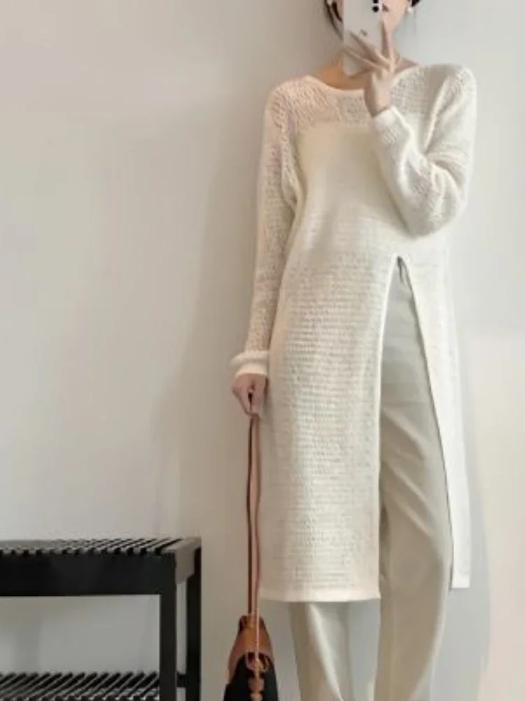 Pullovers Women Hollow Out Design Chic Simple Leisure Daily Ladies Side Slit Tender Knitting Sweet Sun-proof Cozy Korean Style