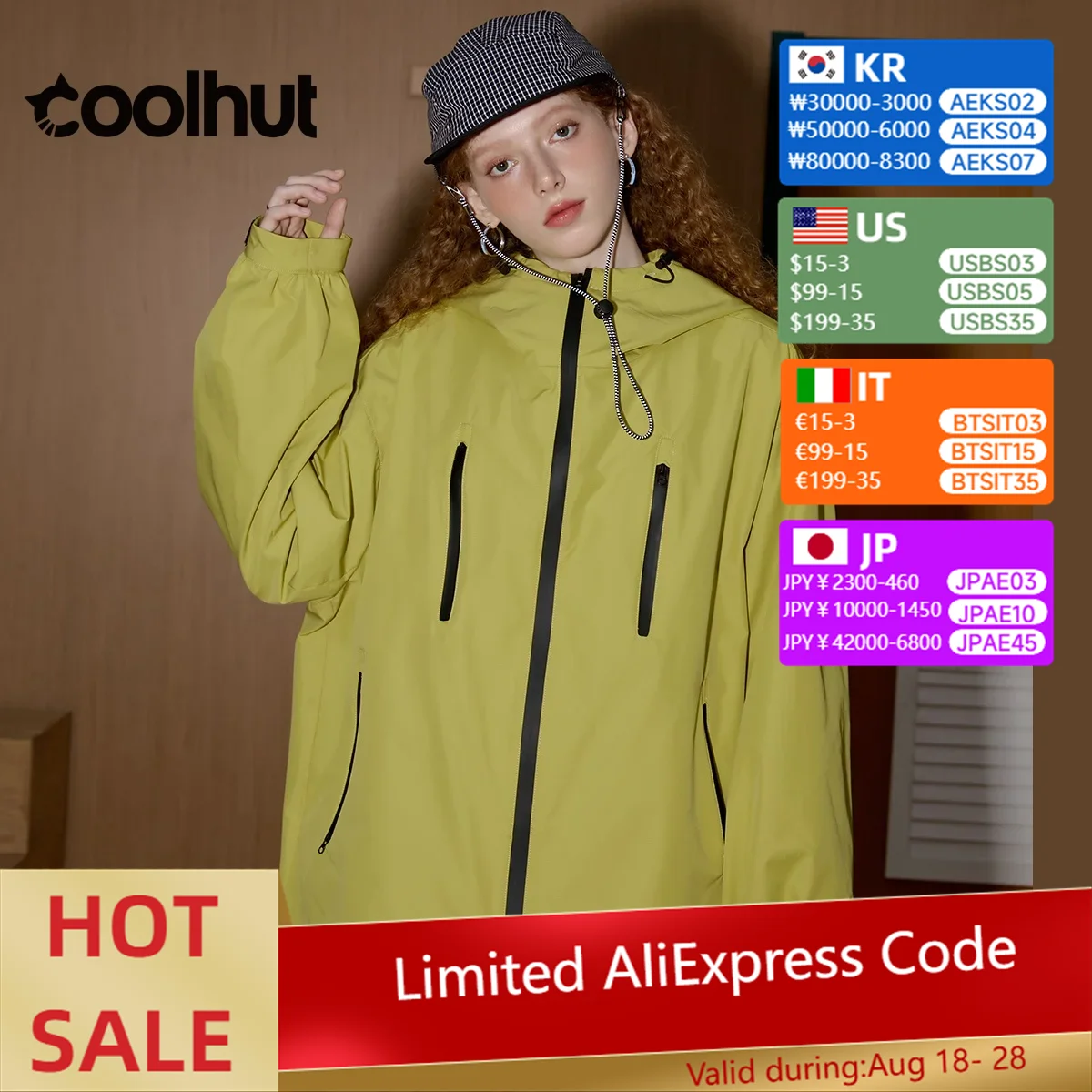 

COOLHUT New American Vintage Women's 2025 Fall Jacket Multi-Zipper Hooded Workwear Style Color Block Trendy Loose Fit Outerwear