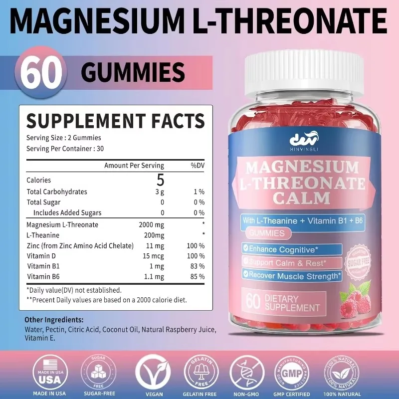 Containing Magnesium L-threonate,zinc,vitamin D B1、B6，Soft Candy Suitable for Adults and Children,can Relieve Stress and Muscle