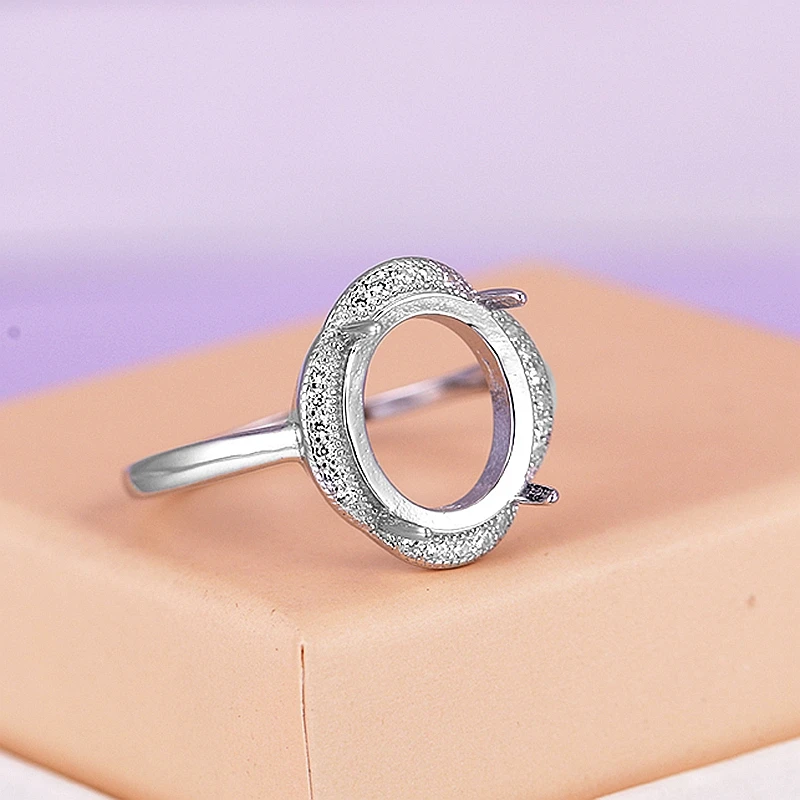 

925 Sterling Silver Women Engagement Ring 10x12mm Oval Cabochon Semi Mount Wedding Ring Cubic Zirconia