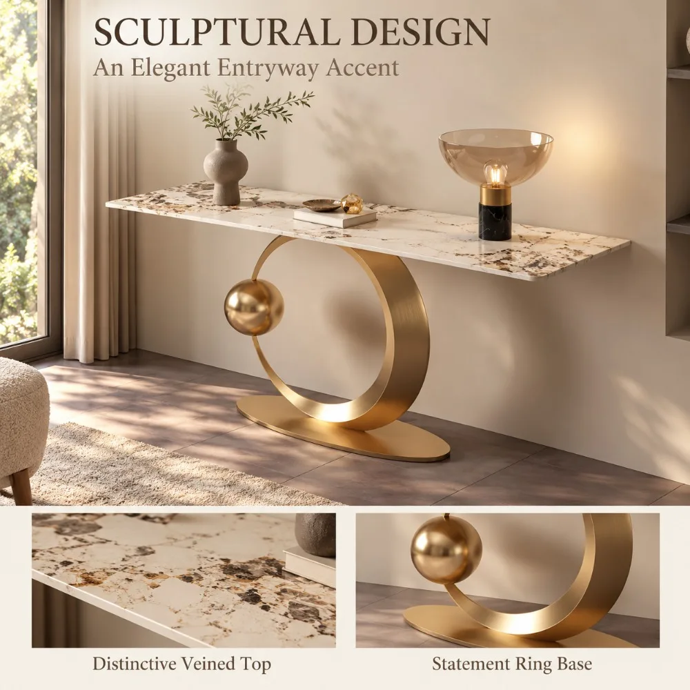 Modern Console Table Marble Top Gold Stainless Steel Frame Luxury Entryway Hallway Desk Chinese Style Home Furniture Decor