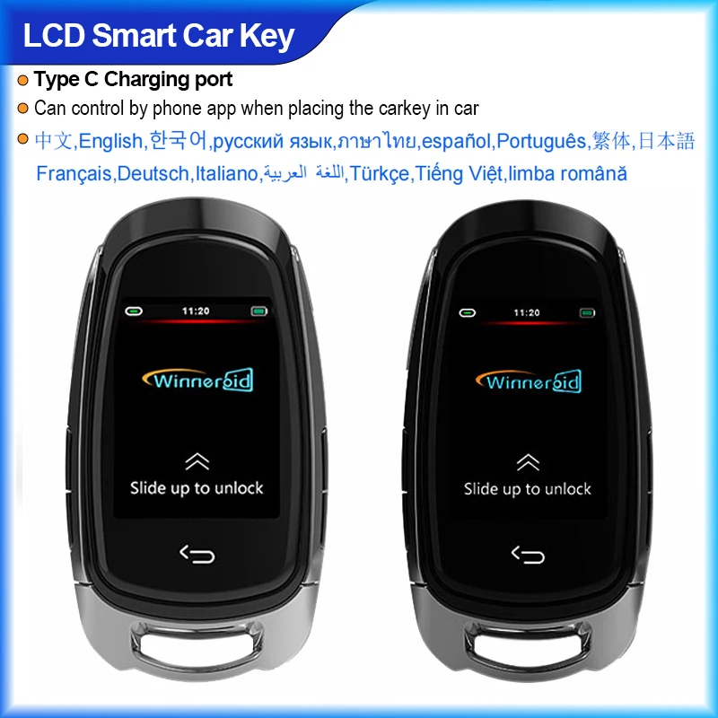 cle-de-voiture-universelle-intelligente-avec-ecran-lcd-en-alliage-d'aluminium-4-boutons-noir-et-argent-entree-confortable-et-liaison-avec-application-mobile