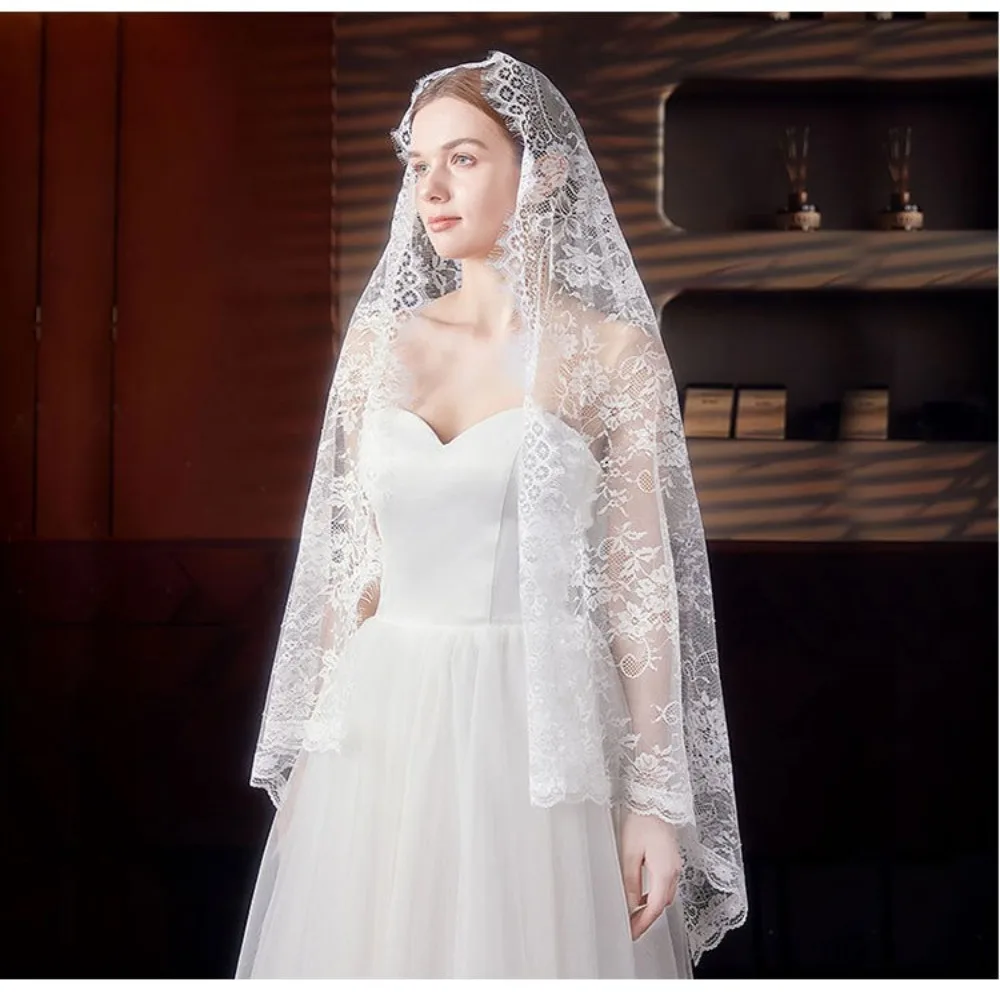 

Элегантная кружевная женская шаль с цветочным узором, черная католическая вуаль, длинное свадебное покрывало для головы, мантилья, свадебные вуали