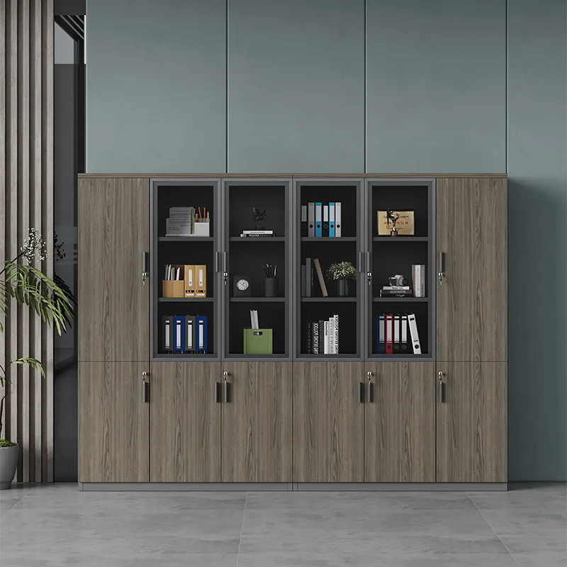 Armário de dados de arquivo de escritório Armário de madeira Armário de porta móvel Estante Armazenamento de armário de arquivo