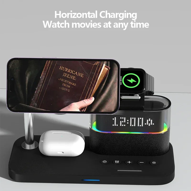 HaaYot 5 في 1 شاحن لاسلكي مغناطيسي محطة شحن سريعة حامل آيفون 17 16 برو ماكس iWatch/Airpods مع ضوء ليلي LED