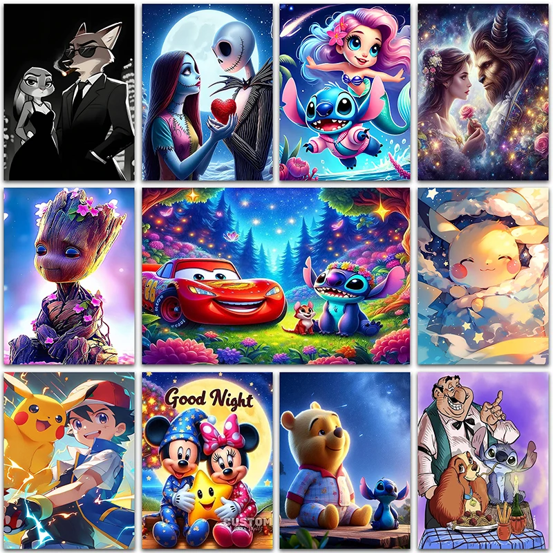 

Disney Diamond Painting Pikachu Stitch Groot Mickey Mouse Cars Kits Full Square&Round mosaic embroidery Cross stitch Home decor