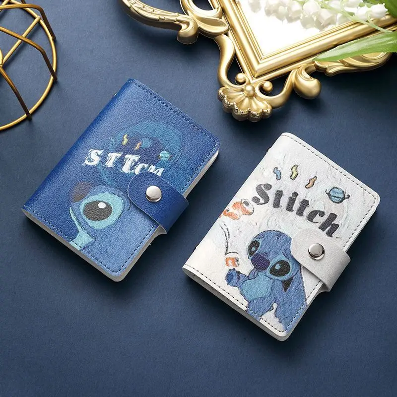 Bolsa para tarjetas bancarias de dibujos animados de Disney Stitch, Lilo & Stitch, cuero para licencia de conducir, Clip para documentos, soporte