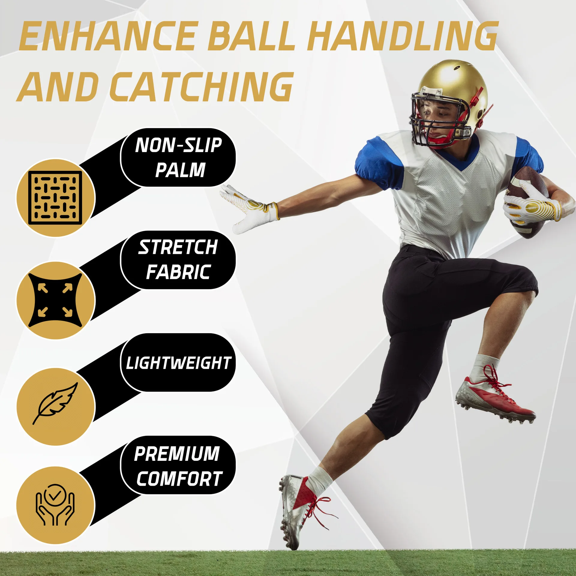 Enhanced Grip Youth American Football Receiver Gloves Light Stretch Comfort Sports Gloves XS-XL For Boys Girls