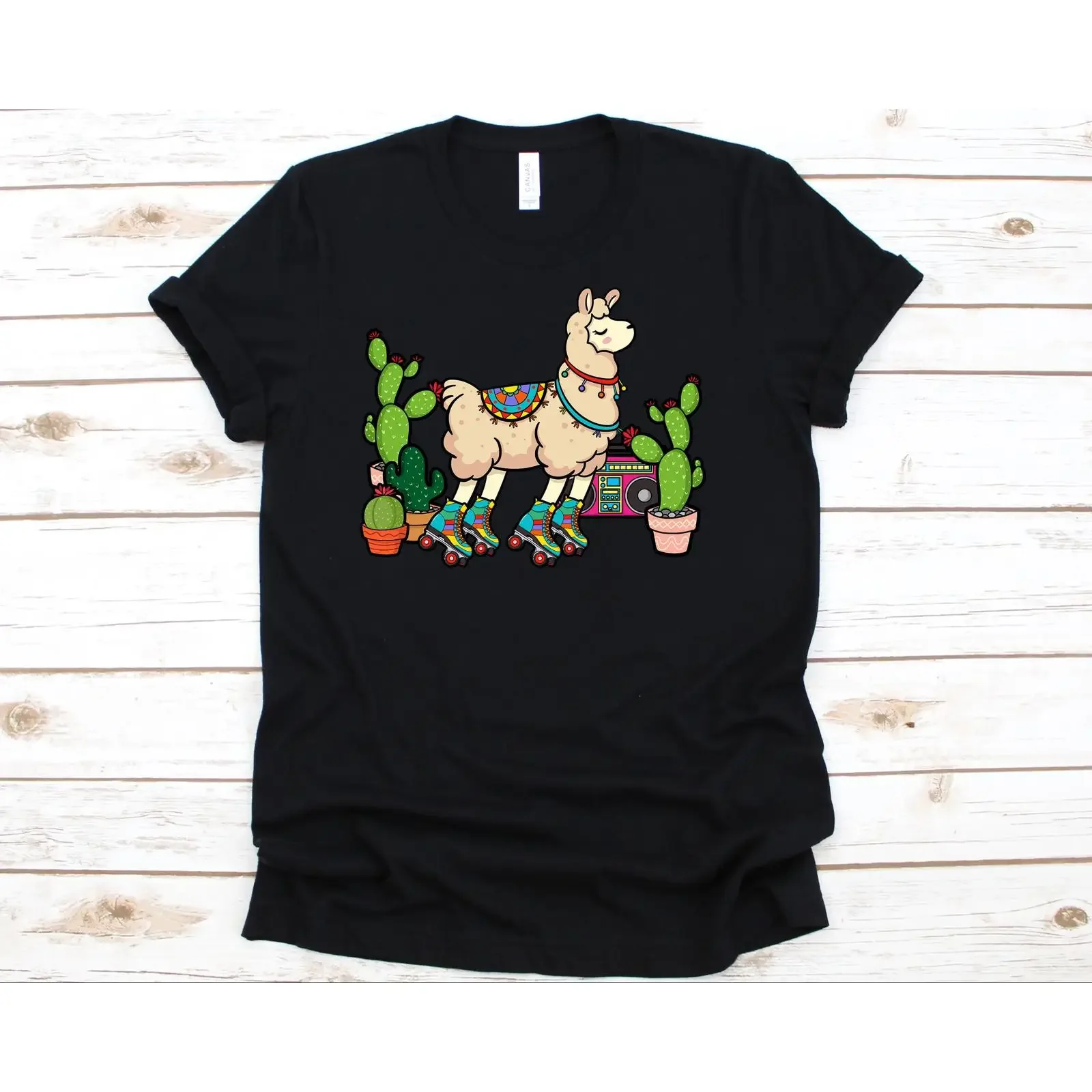 Roller Disco Llama Cactus T shirt Skating For Skater Funny Alpaca Succulent Lovers vintage Washed graphic Comfortable