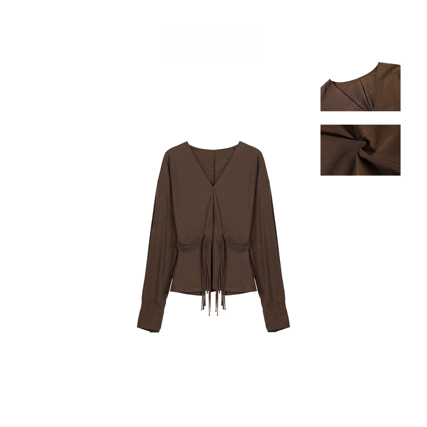 

alpw Cotton Linen Blend Multi-Layered Belt V-Ne Top Chinese Sle Women's irt ort Sve Deformable