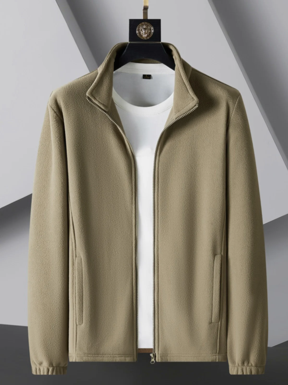 

plus Size Men's Fce Jaet Stand Collar Oversize Leisure Sports Wear Autumn Outerwear Polyester Fiber Zipper Closure Pure ...