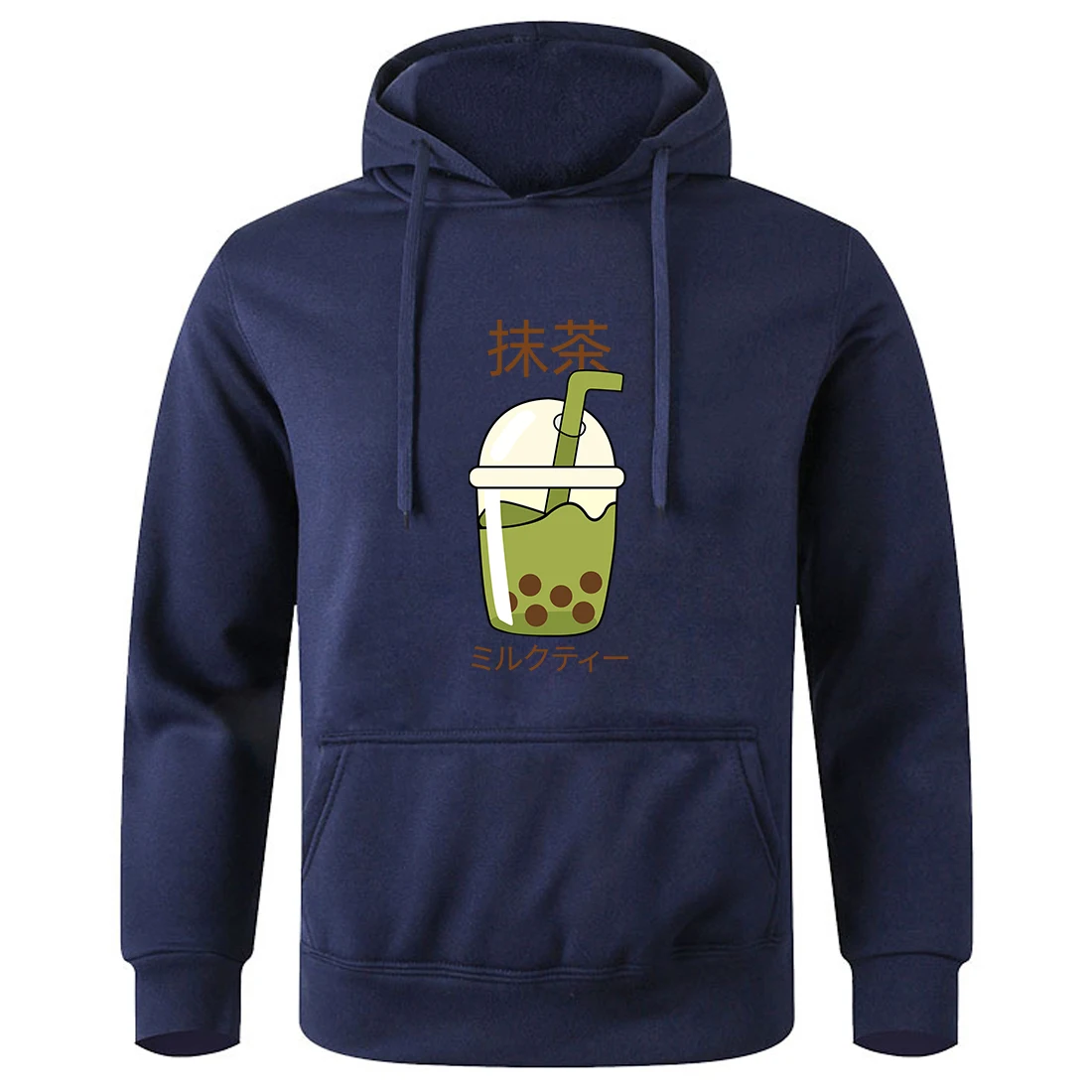 Sudadera con capucha con estampado de bebida de perla con sabor a Matcha para hombre, jerséis deportivos cálidos para hombre, ropa deportiva Harajuku de moda, novedad