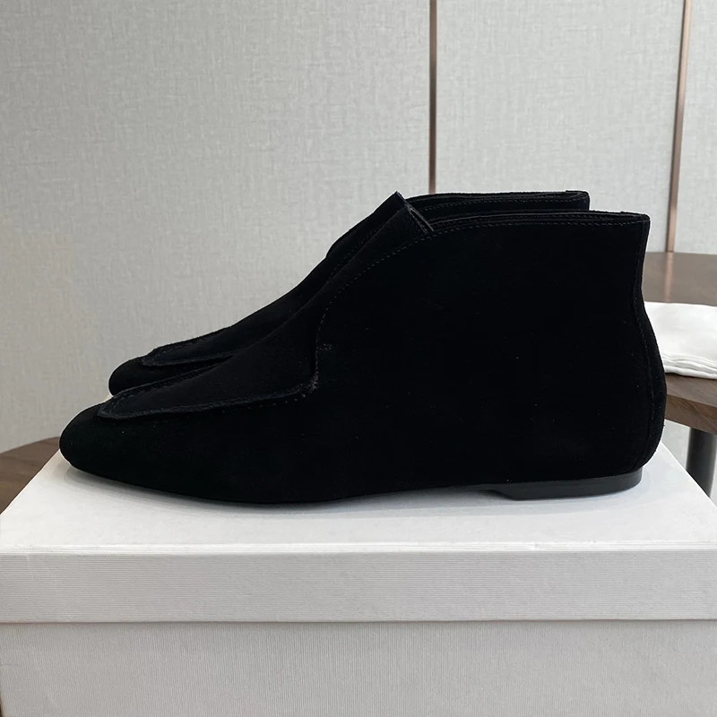 Mocasines perezosos para Mujer, Botas cortas De fondo plano, botines De gamuza con punta redonda, Botas De Mujer para primavera y otoño, Botas De montar De estilo británico