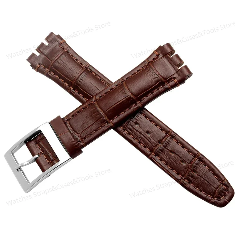 Genuine Leather Strap For Swatch Watchband 17mm 19mm Sweatproof Bracelet Belt Steel Stainless Clasps Men Women Watch Accessories