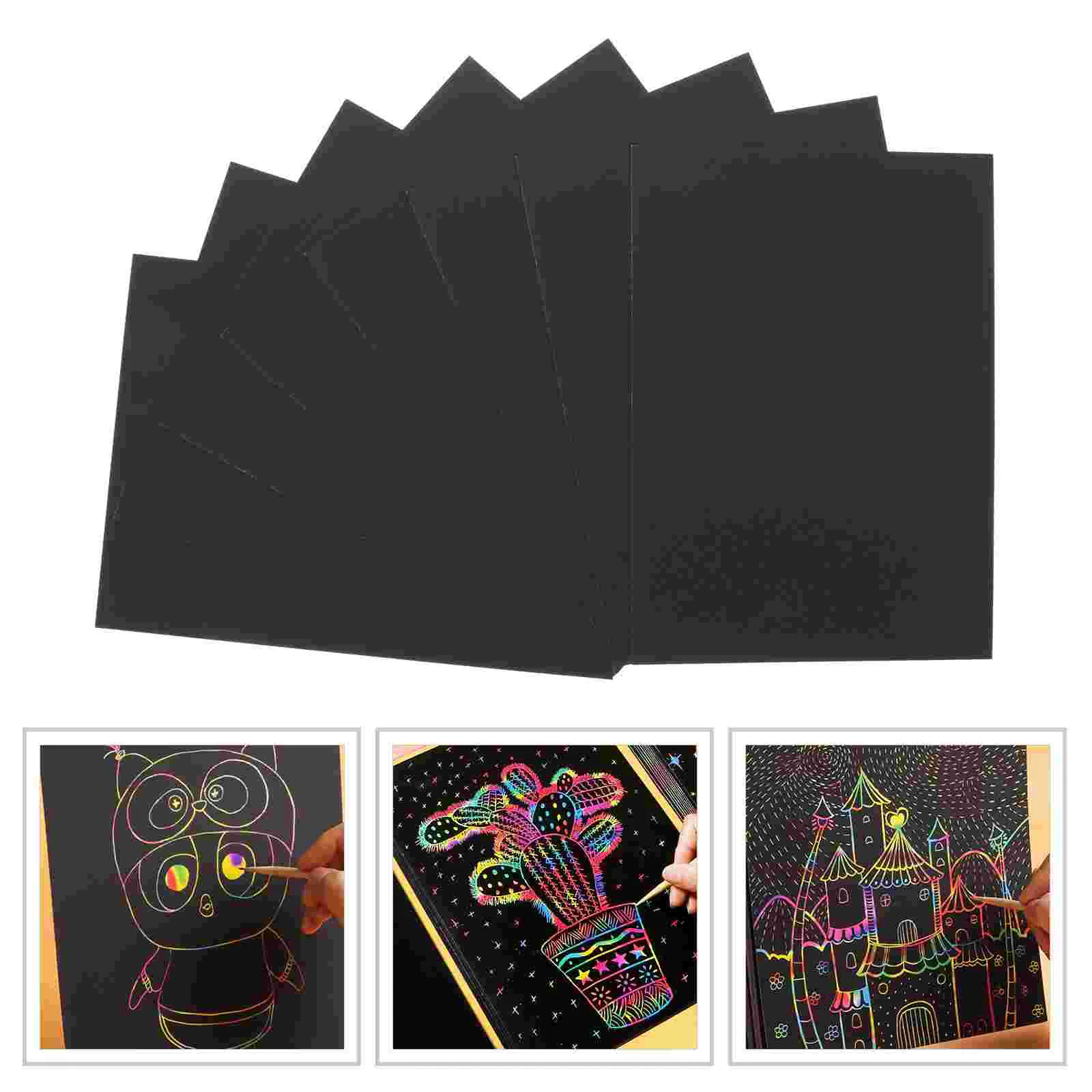 55PCS Children Scratch Paper Scratching Drawing Painting Papers Creative Scratch Drawing Paper Set Black (50 Sheets, 5 Bamboo Pe