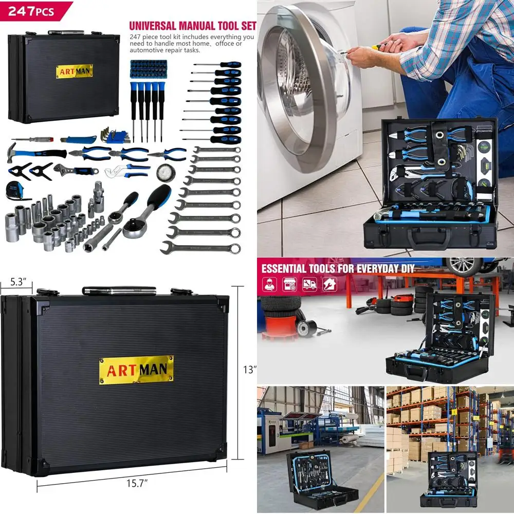 

Полный набор ручных инструментов из 247 предметов: гаечные ключи, торцевые головки, отвертки, плоскогубцы, трещотка для дома, автомобиля и ремонта своими руками