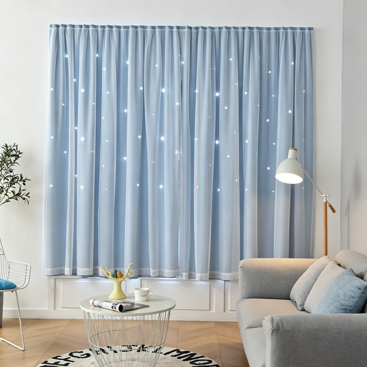 1 Panel Pink Star Cutout Sheer Curtain, Whimsical Kid1 Pair Blue Star Cutout Double Layer Sheer Curtains, Romantic Girly Dreamy