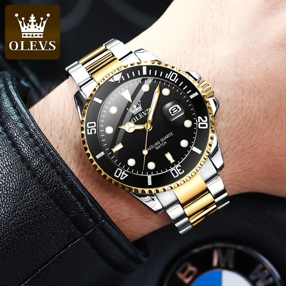 OLEVS Top Original Men Quartz Watch Green Waterproof Watch for Men Stainless Steel Quartz Men Luxury Watch Luminous Wristwatch