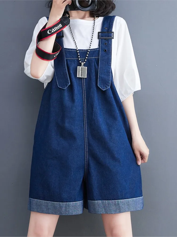 Jeans Summer Sleeveless Overalls Shorts Women Wide Leg Loose Pleated Fashion Ladies Trousers Casual Woman Oversized Strap Shorts