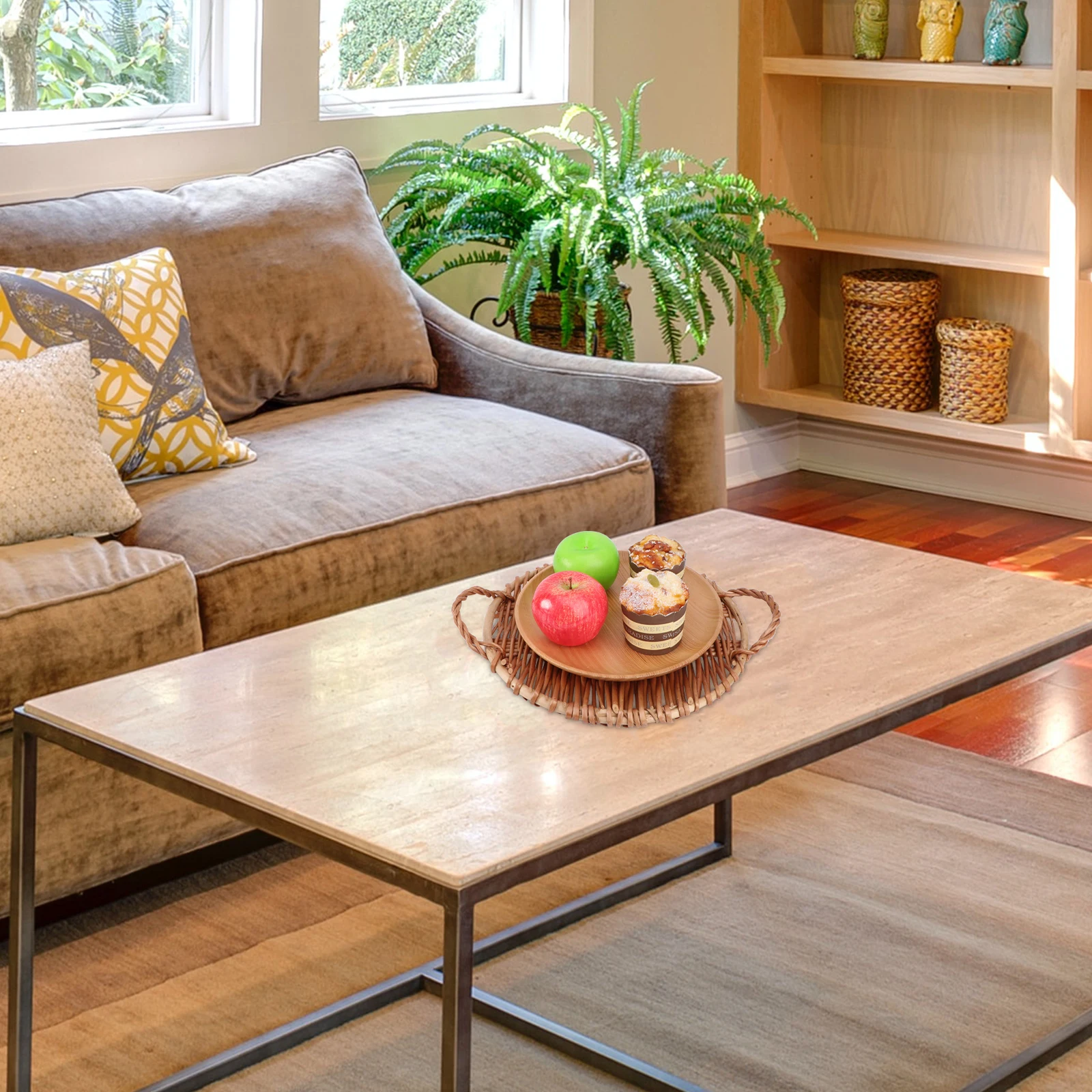 

Handmade Willow Weaving Basket Brown Storage Tray Ideal for Dessert Snack Fruit Serving Home Food Tray Restaurant Display