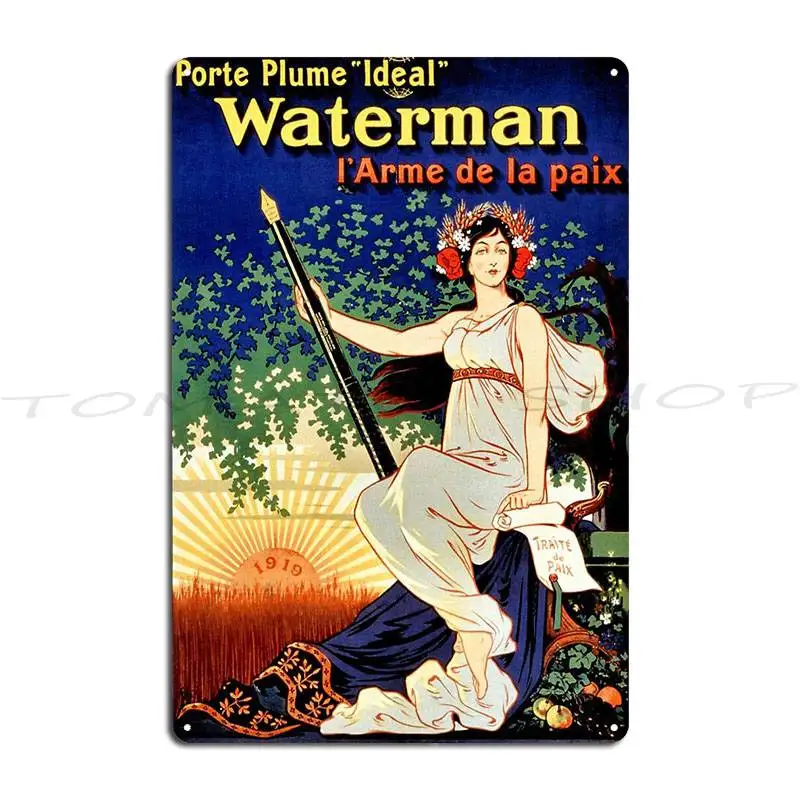 Vintage Waterman Fountain Pen Metal Sign Garage Vintage Mural Create Design Tin Sign Poster