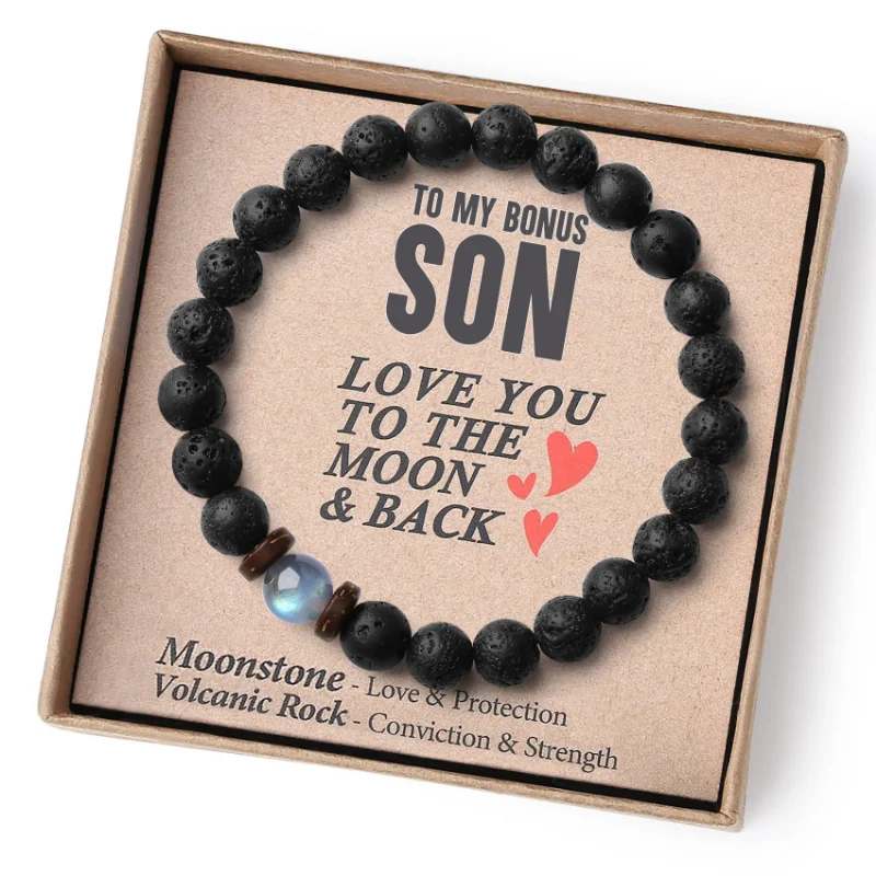 Volcanic Rock and Moonstone Beaded Bracelet Unique Strength Bracelets for Teen Boys Dad Men Birthday Gifts Stocking Stuffers image 3