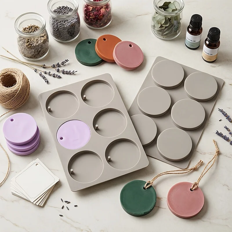 6-Cavity Round Tag Silicone Mold DIY Aromatherapy Wax Tablet Mould Epoxy Resin Pendant Handmade Soap Casting Craft Making Mold view 6