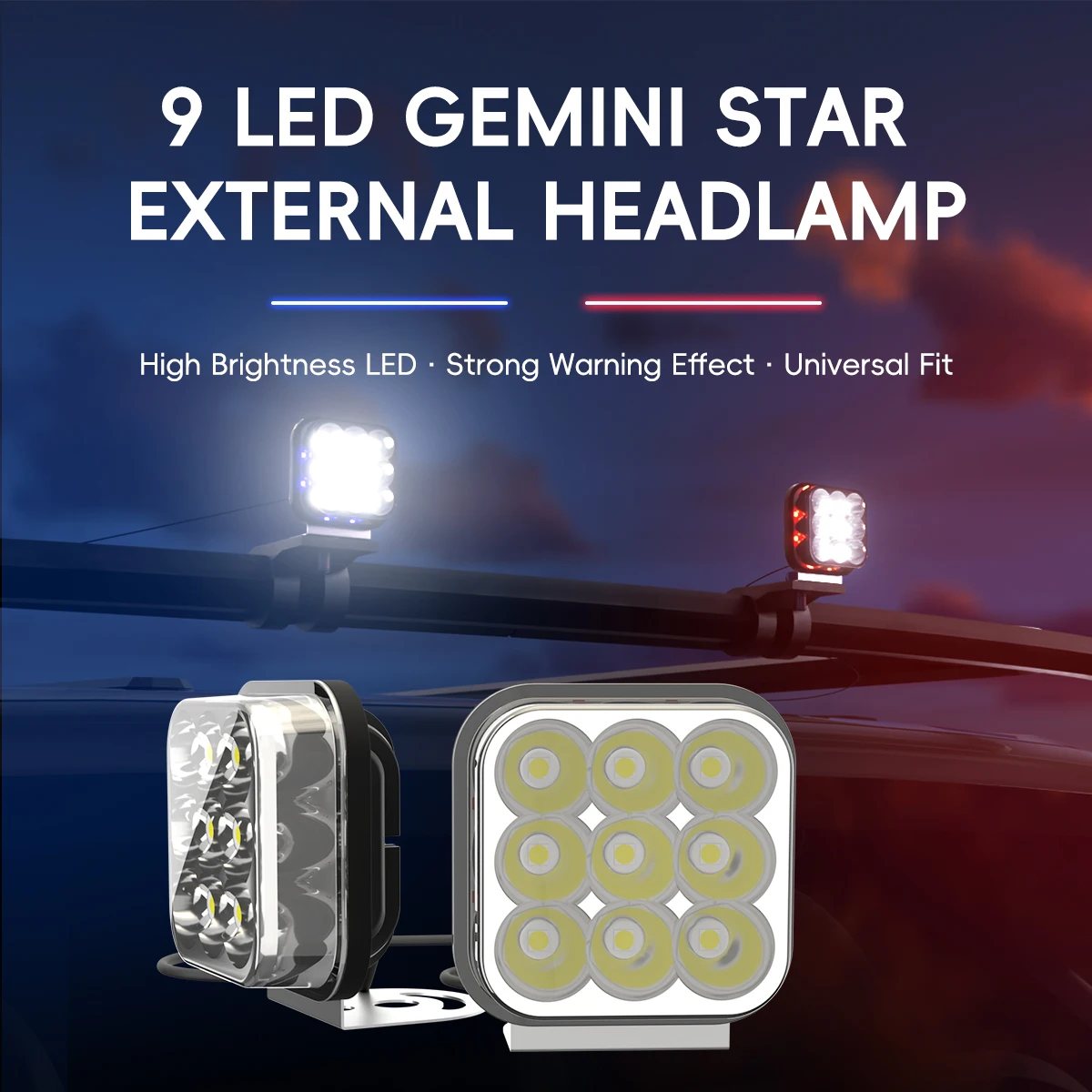 2Pcs 9LED Red Blue Strobe Work Light 2 in1 Shooter Pods 3 Modes Memory Function Offroad LED Lamp for Car 4X4 Truck ATV Boat