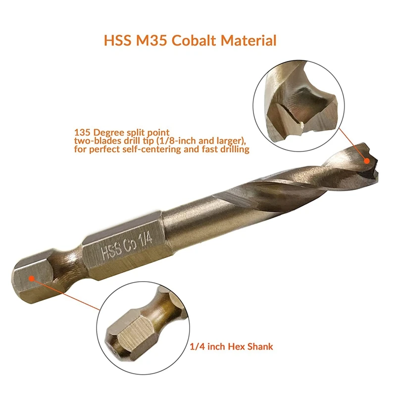 Juego de brocas M35 de acero de alta velocidad, cobalto rechoncho, para acero inoxidable y metales duros, para mandriles rápidos y controladores de impacto, 6 piezas