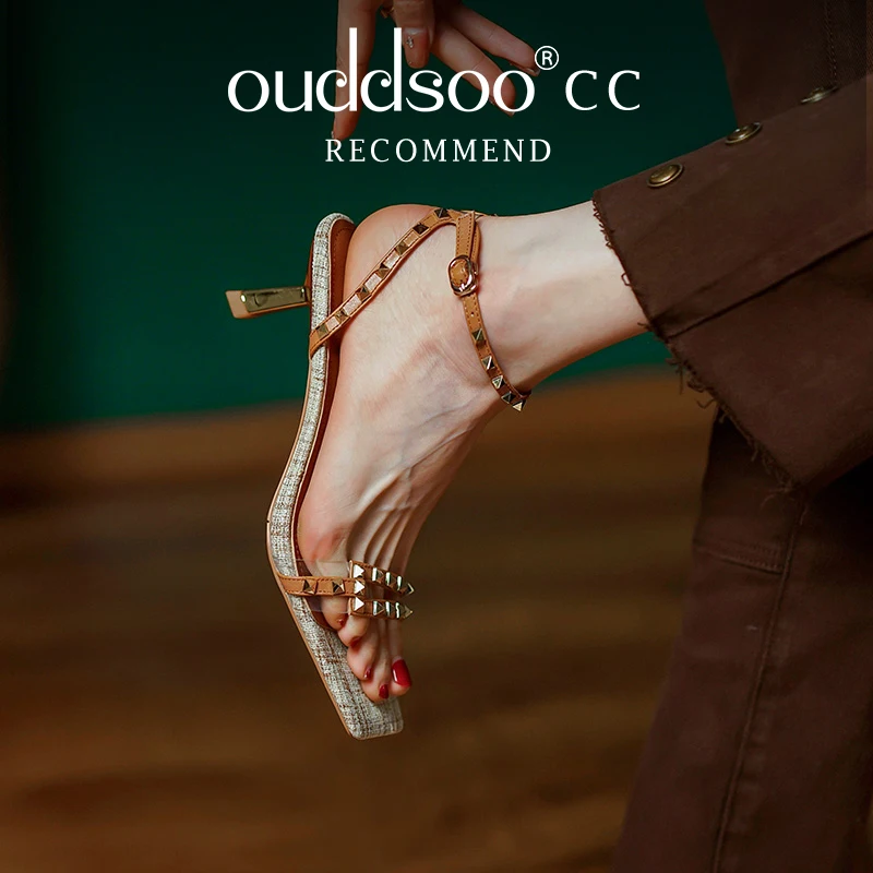 Ods Open Toe 2025 Sandals Low-Heeled Shoes With Strap Suit Female Beige Buckle Peep New Low-heeled Stiletto Gladiator Outs