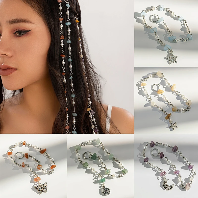 

Colorful Crushed Stone Pearl Braided Tassel Hair Ring All-match Headband For Minimalist Hair Accessories Women Fashion Jewelry