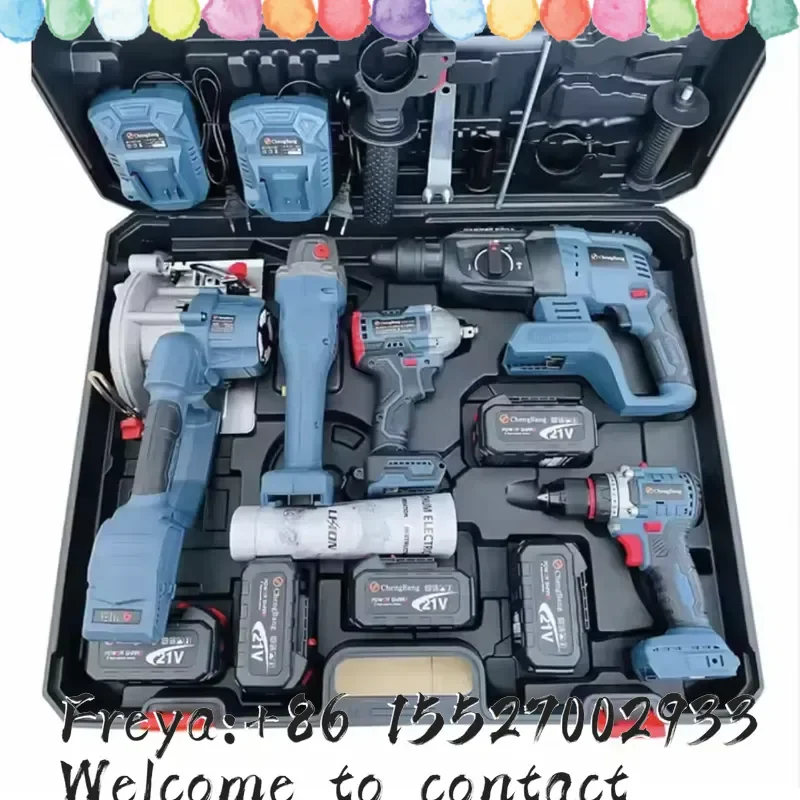 5 in 1 Cordless Power Tool Set Brushless Multi-Function with Hard Case Includes Electric Wrench OEM Support