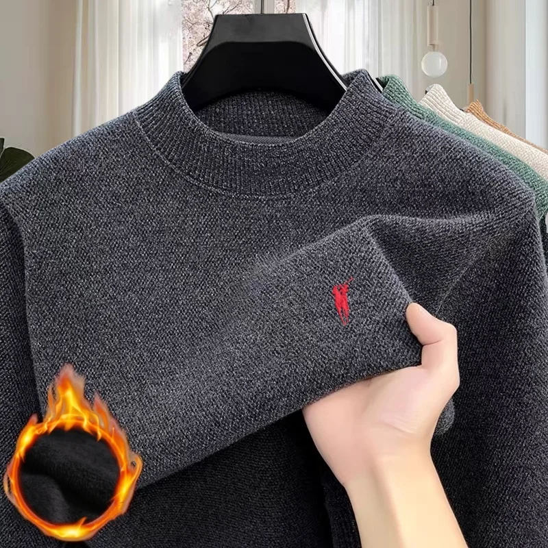 

Classic Paul brand exquisite pony embroidered knitted comfortable sweater autumn winter new men velvet warm solid color pullover