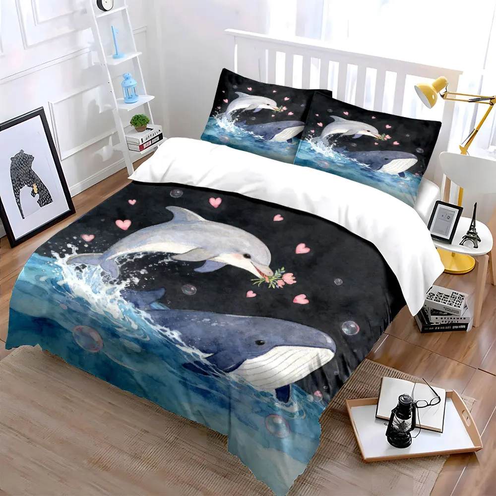 

Whale and Dolphin Decor Set Soft Comfortable Duvet Cover Bedding Set Included 1*Duvet Cover & 2*Pillowcases, gift