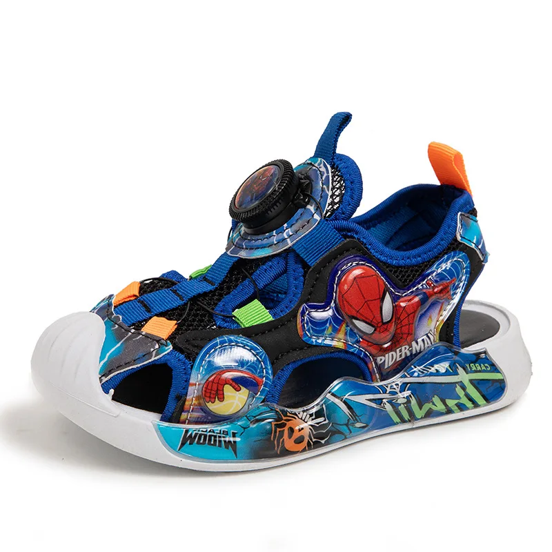 Disney Boys Girls LED Light Sandal Cartoon Spider Man Children Closed Toe Orthopedic Kids Slippers Girls Sport Soft Beach Shoes