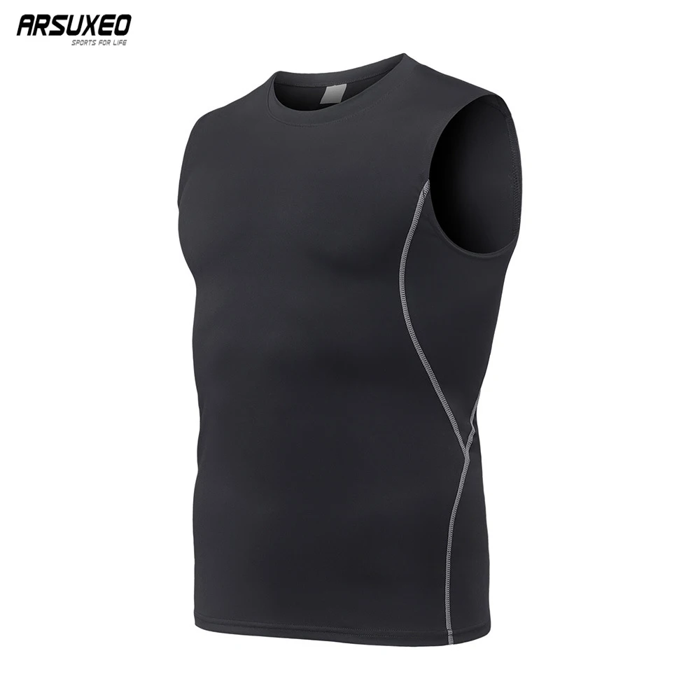 ARSUXEO Sleeveless Sports Tight Tops Gym Fitness Training Compression T-Shirts Men Jogging Vest Quick Dry Outdoor Running Shirts